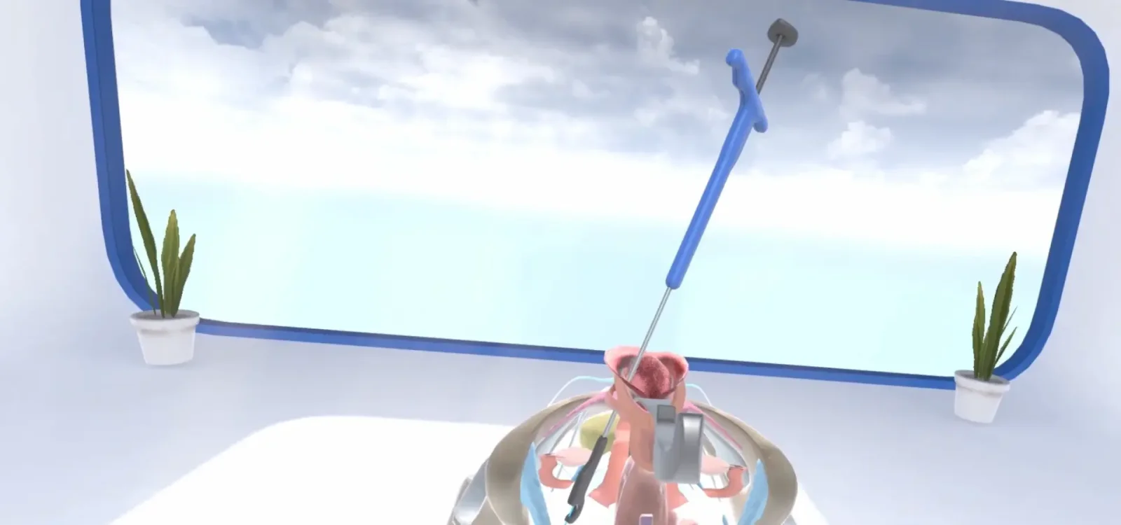 Vue opérateur en réalité virtuelle : l'instrument de fixation dans le bassin modélisé