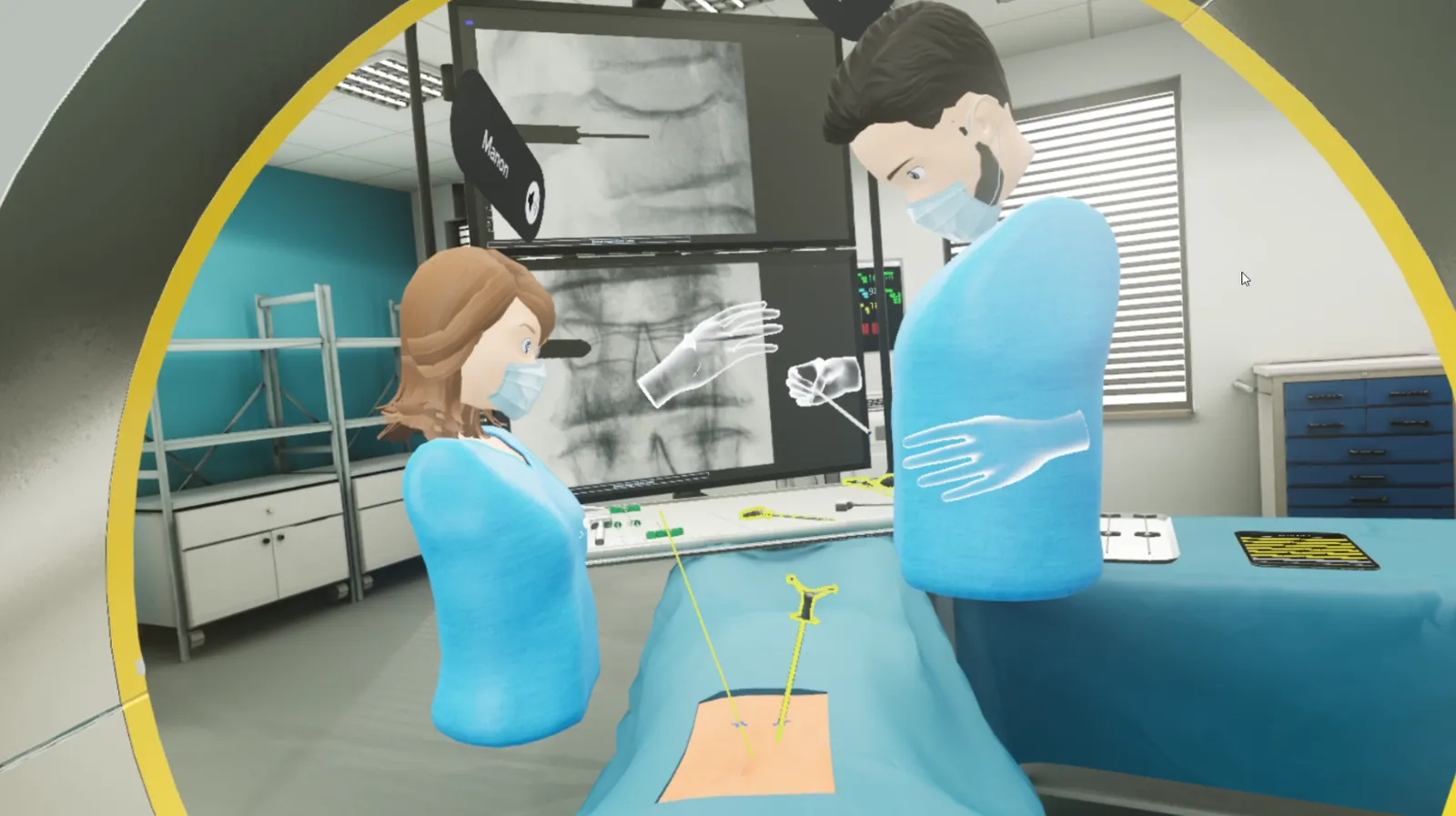 Bloc opératoire virtuel partagé : deux avatars de chirurgiens opèrent ensemble le même patient
